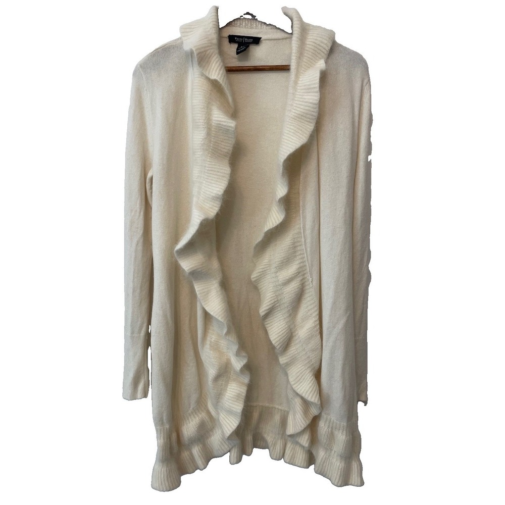 WHBM Ecru Rabbit Hair & Wool Blend Longline Cardigan Size S Open Waterfall